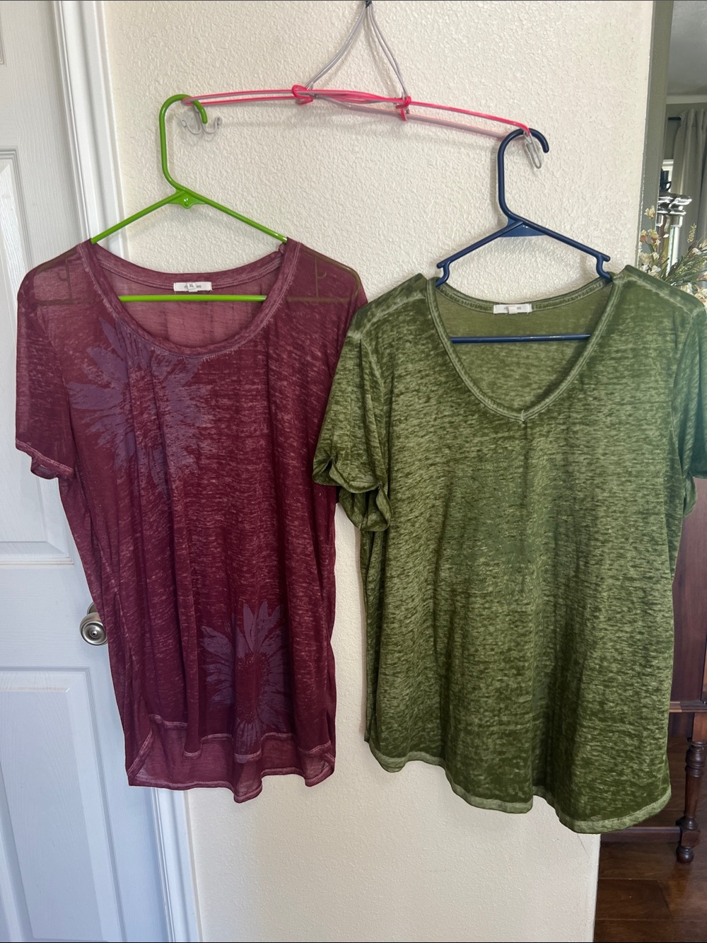 Maurices Short Sleeve V-Neck Tee Duo - Olive Green & Burgundy